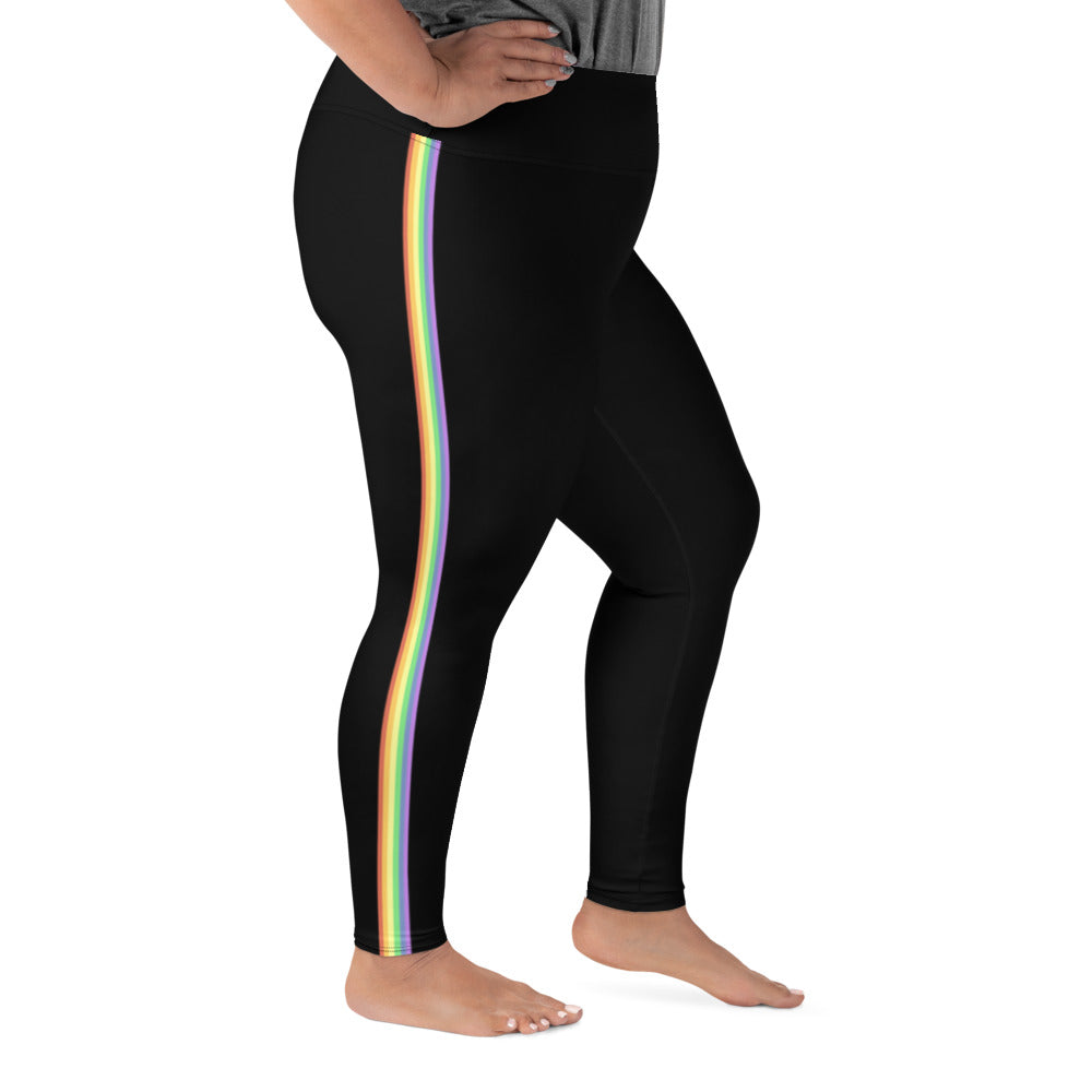 Pride Stripe Plus Size Yoga Leggings Black | Polycute LGBTQ+ & Polyamory Gifts