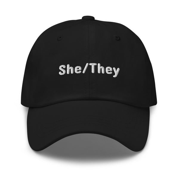 She/They Pronoun Hat Black | Polycute LGBTQ+ & Polyamory Gifts