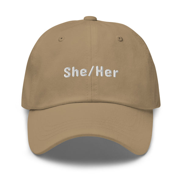 She/Her Pronoun Hat Khaki | Polycute LGBTQ+ & Polyamory Gifts