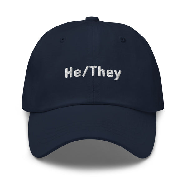 He/They Pronoun Hat Navy | Polycute LGBTQ+ & Polyamory Gifts