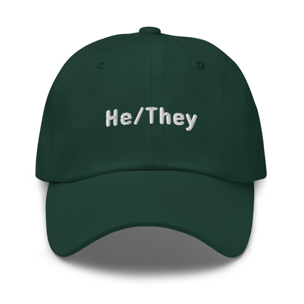 He/They Pronoun Hat Spruce | Polycute LGBTQ+ & Polyamory Gifts