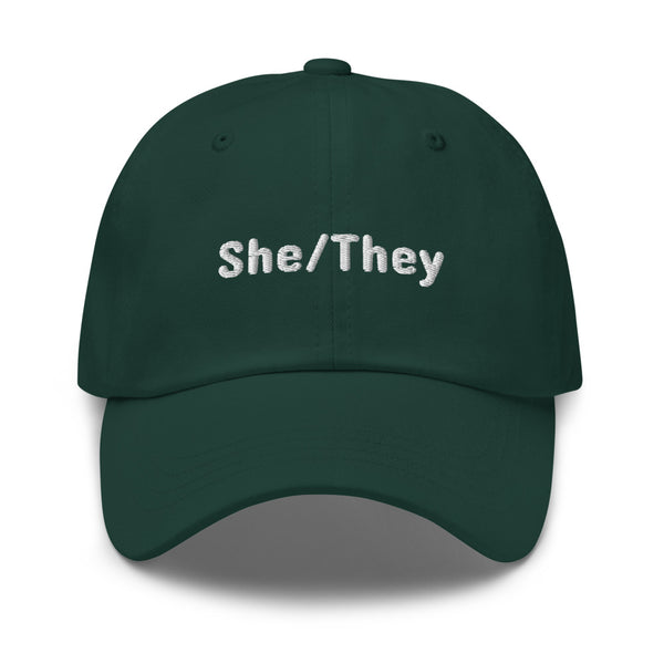 She/They Pronoun Hat Spruce | Polycute LGBTQ+ & Polyamory Gifts