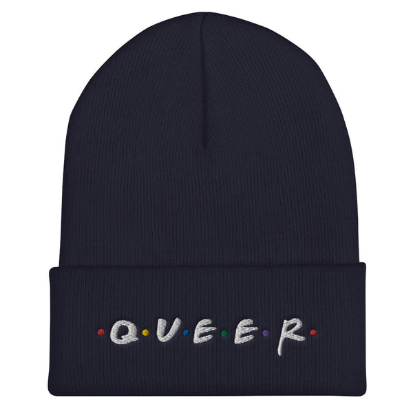 Queer "Friends" Cuffed Beanie Navy | Polycute LGBTQ+ & Polyamory Gifts