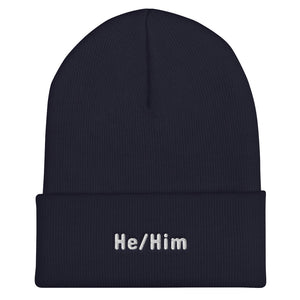 He/Him Pronoun Cuffed Beanie Navy | Polycute LGBTQ+ & Polyamory Gifts