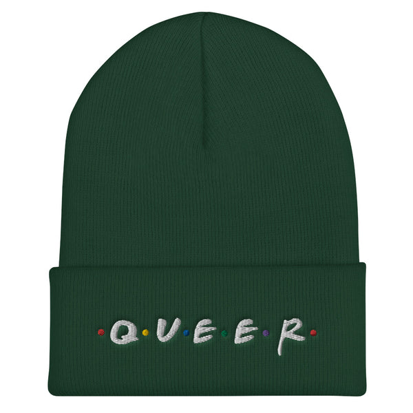 Queer "Friends" Cuffed Beanie Spruce | Polycute LGBTQ+ & Polyamory Gifts