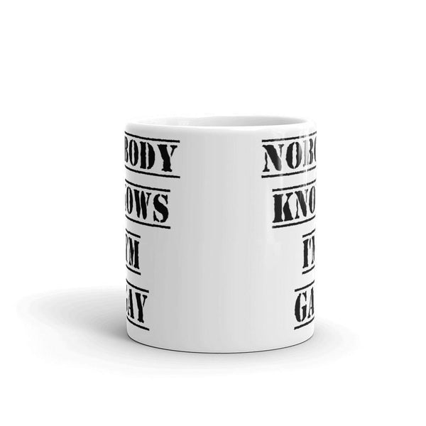 Nobody Knows I'm Gay Mug | LGBTQ and Polyamory Gifts | Polycute Gift Shop