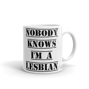 Nobody Knows I'm a Lesbian Mug | LGBTQ and Polyamory Gifts | Polycute Gift Shop