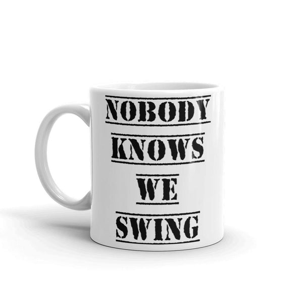 Nobody Knows We Swing Mug | LGBTQ and Polyamory Gifts | Polycute Gift Shop