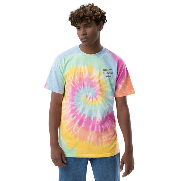 Grateful Papa Embroidered Tee | Oversized Deadhead Tie-Dye T-Shirt | Polycute Gift Shop