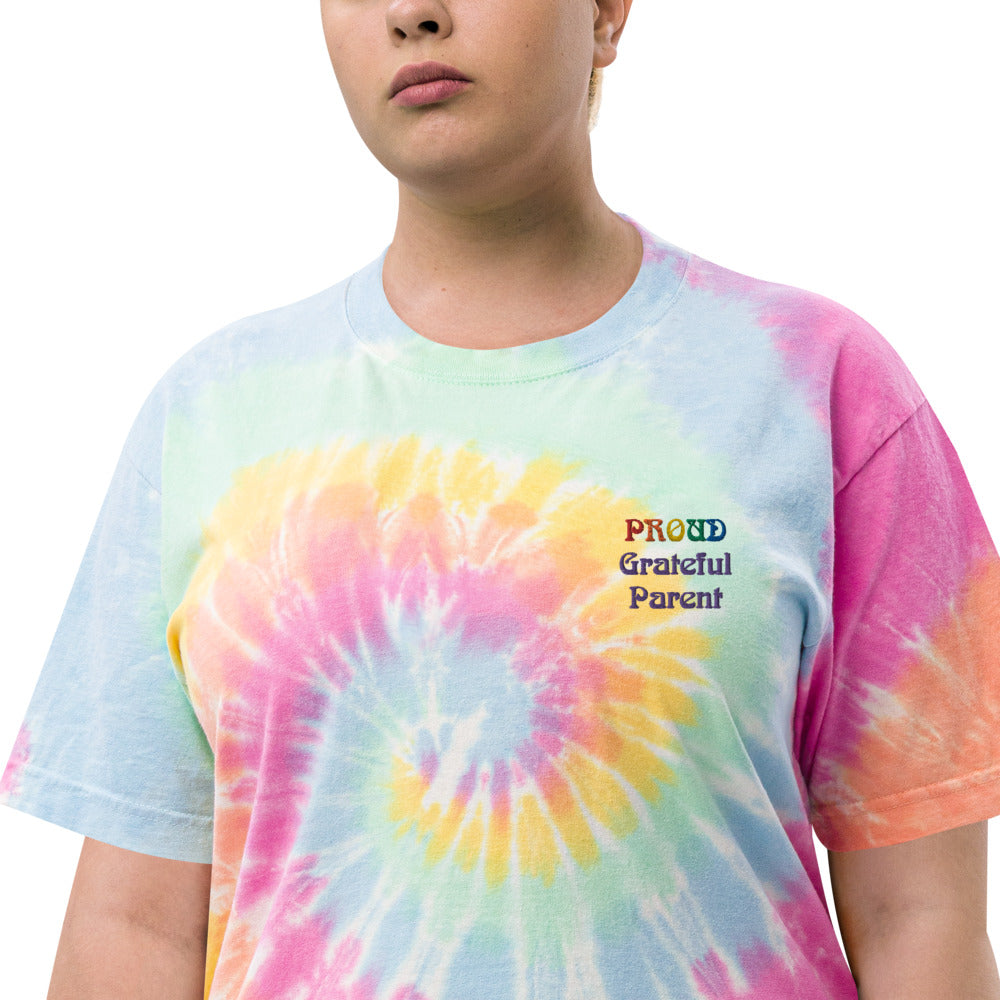 Grateful Parent Embroidered Tee | Oversized Deadhead Tie-Dye T-Shirt | Polycute Gift Shop