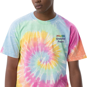 Grateful Papa Embroidered Tee | Oversized Deadhead Tie-Dye T-Shirt | Polycute Gift Shop