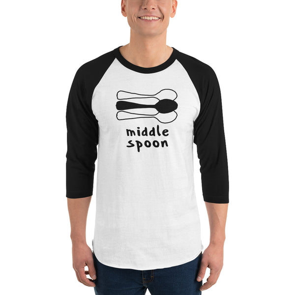 Middle Spoon Triad Raglan Tee White/Black | Polycute LGBTQ+ & Polyamory Gifts