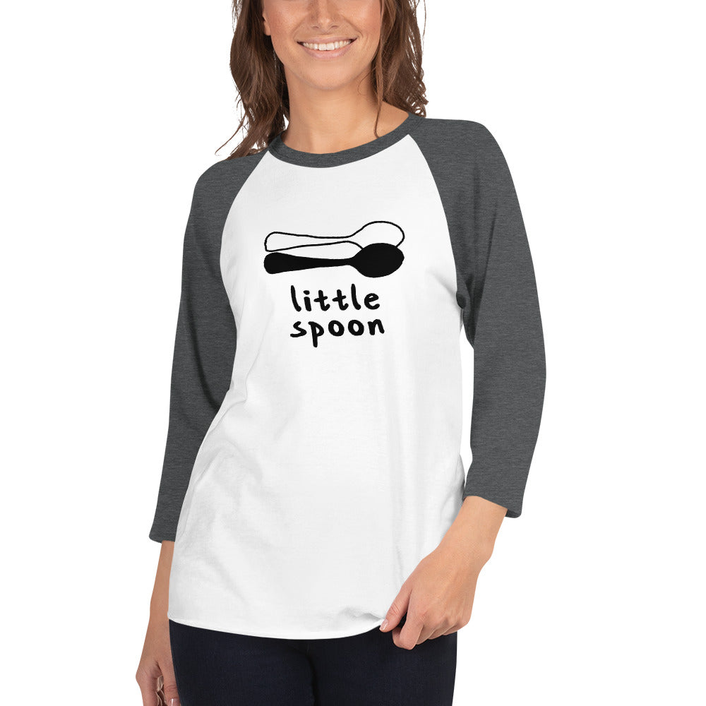 Little Spoon Couple Raglan Tee White/Heather Charcoal | Polycute LGBTQ+ & Polyamory Gifts
