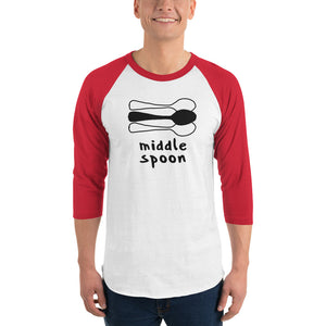 Middle Spoon Triad Raglan Tee White/Red | Polycute LGBTQ+ & Polyamory Gifts
