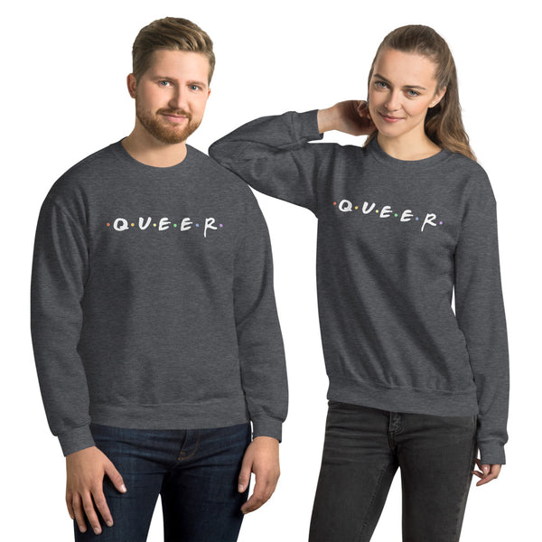 Queer "Friends" Sweatshirt Dark Heather | Polycute LGBTQ+ and Polyamory Gifts