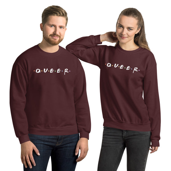 Queer "Friends" Sweatshirt Maroon | Polycute LGBTQ+ and Polyamory Gifts