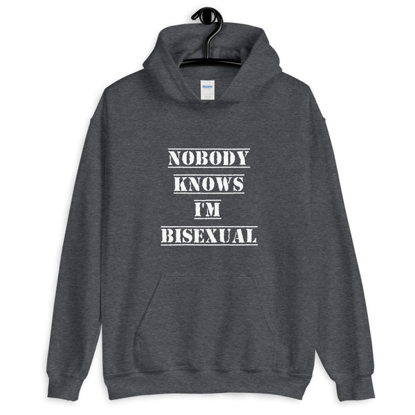 Nobody Knows I'm Bisexual Hoodie Dark Heather | Polycute LGBTQ+ and Polyamory Gifts