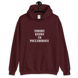 Nobody Knows I'm Poly Hoodie Maroon | Polycute LGBTQ+ and Polyamory Gifts