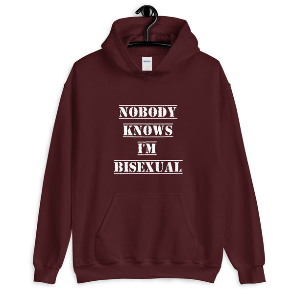 Nobody Knows I'm Bisexual Hoodie Maroon | Polycute LGBTQ+ and Polyamory Gifts