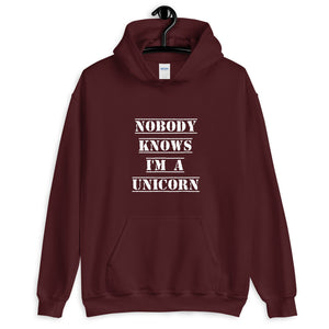 Nobody Knows I'm a Unicorn Hoodie Maroon | Polycute LGBTQ+ and Polyamory Gifts