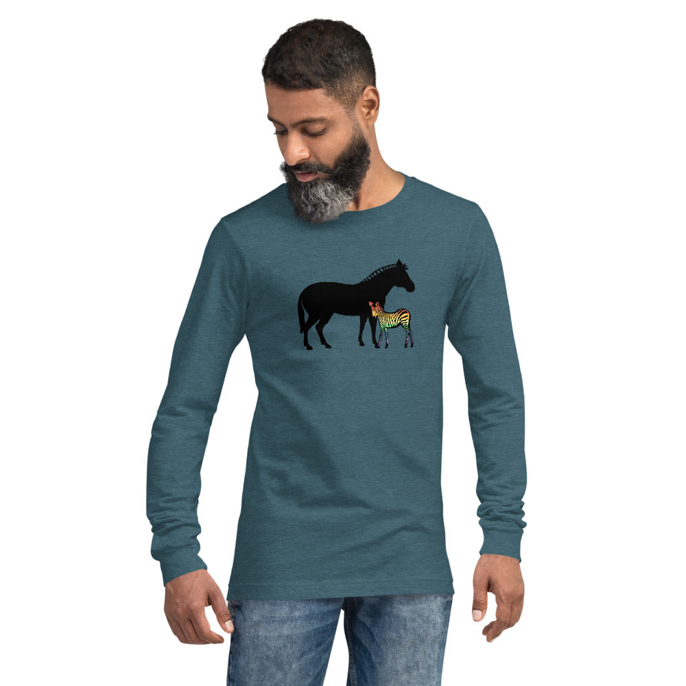 Proud Parent Long Sleeve Tee, Zebra-Heather Deep Teal | Not everyone is a mama bear or papa bear | Polycute Gift Shop