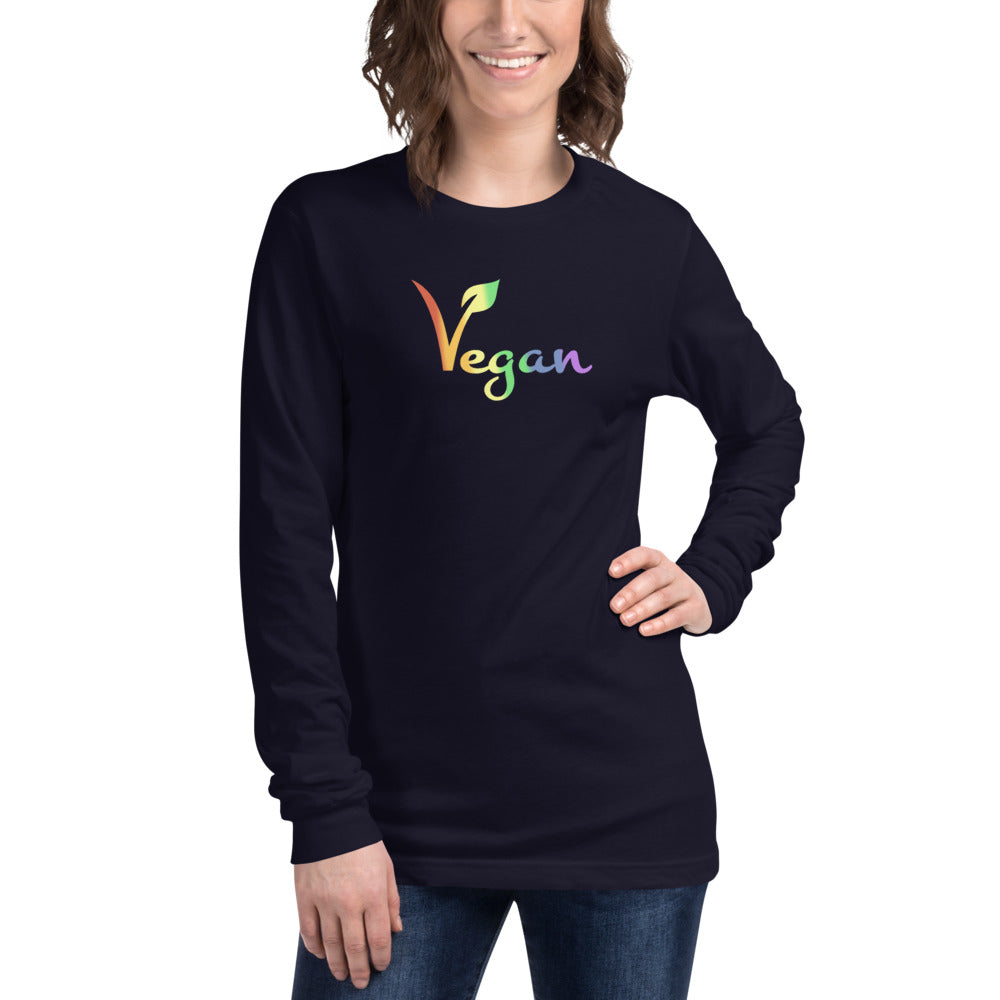 Vegan Pride Long Sleeve Tee Navy | Polycute LGBTQ+ & Polyamory Gifts