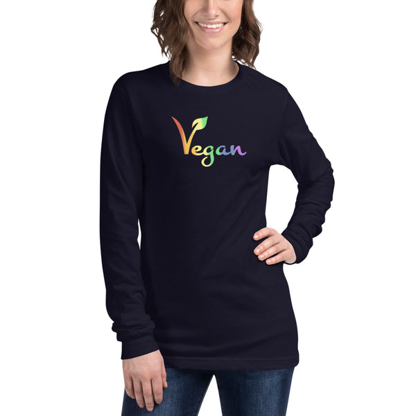 Vegan Pride Long Sleeve Tee Navy | Polycute LGBTQ+ & Polyamory Gifts