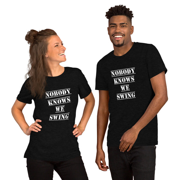 Nobody Knows We Swing Tee Black Heather | Polycute Gift Shop