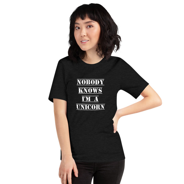 Nobody Knows I'm a Unicorn Tee Black Heather | Polycute Gift Shop