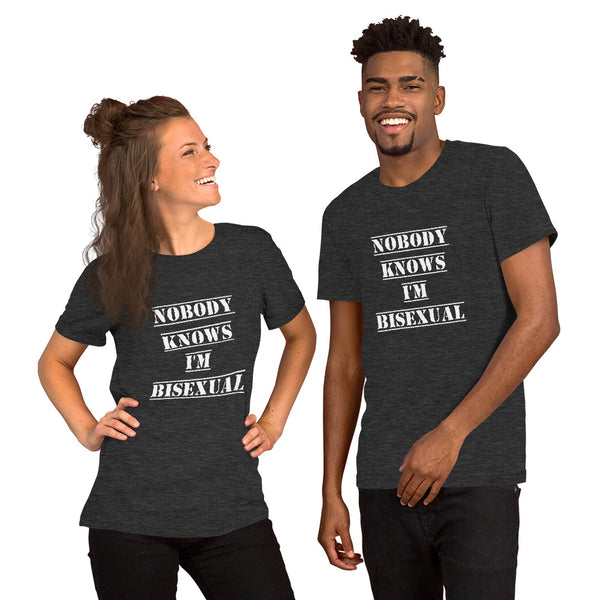 Nobody Knows I'm Bisexual Tee Dark Grey Heather | Polycute Gift Shop