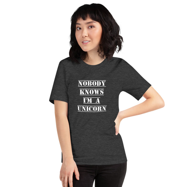 Nobody Knows I'm a Unicorn Tee Dark Grey Heather | Polycute Gift Shop