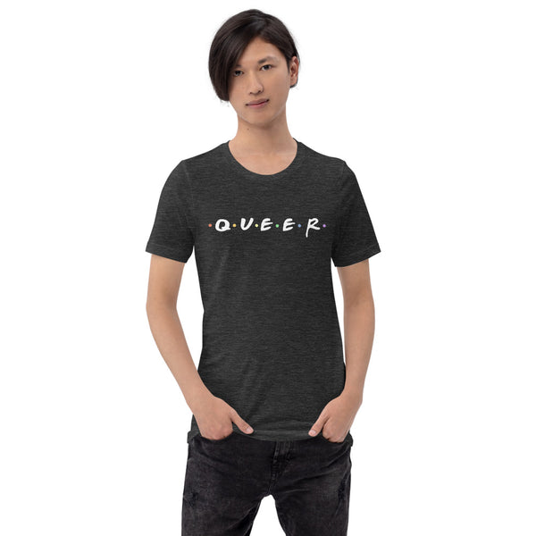 Queer Friends Gay Pride Shirt, Dark Grey Heather | Polycute Gift Shop