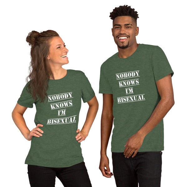 Nobody Knows I'm Bisexual Tee Heather Forest | Polycute Gift Shop