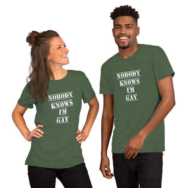 Nobody Knows I'm Gay Tee Heather Forest | Polycute Gift Shop