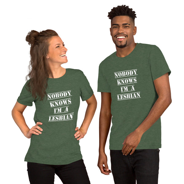 Nobody Knows I'm a Lesbian Tee Heather Forest | Polycute Gift Shop