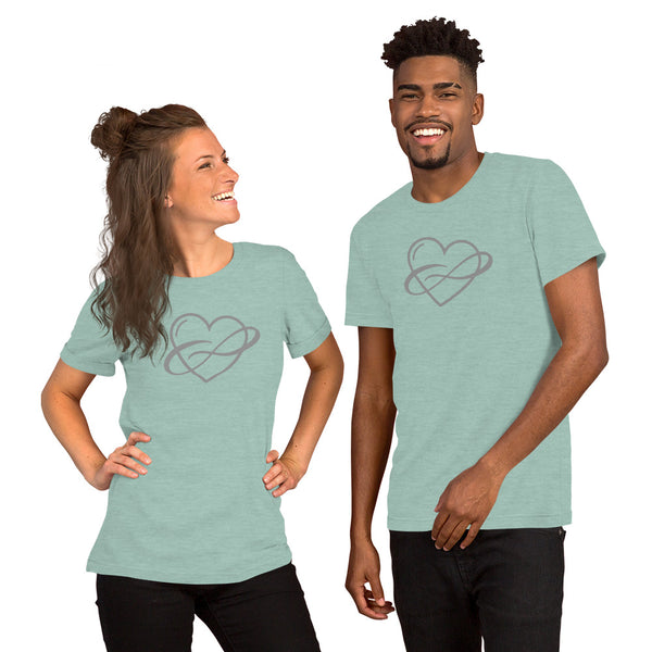 Infinite Love Tee Heather Prism Dusty Blue | Polycute LGBTQ+ & Polyamory Gifts