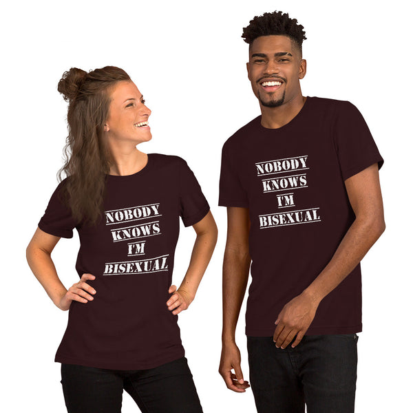 Nobody Knows I'm Bisexual Tee Oxblood Black | Polycute Gift Shop