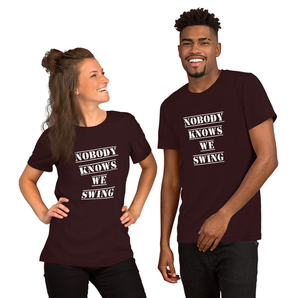 Nobody Knows We Swing Tee Oxblood Black | Polycute Gift Shop