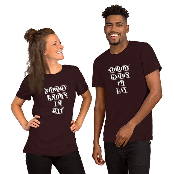 Nobody Knows I'm Gay Tee Oxblood Black | Polycute Gift Shop