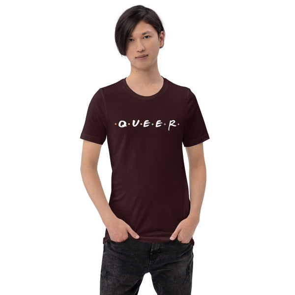 Queer Friends Gay Pride Shirt, Oxblood Black | Polycute Gift Shop
