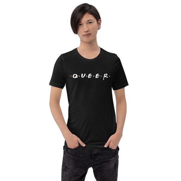 Queer "Friends" Tee Black Heather | Polycute LGBTQ+ & Polyamory Gifts