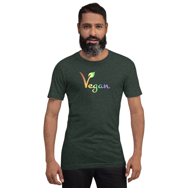 Vegan Pride Tee Heather Forest | Polycute LGBTQ+ & Polyamory Gifts