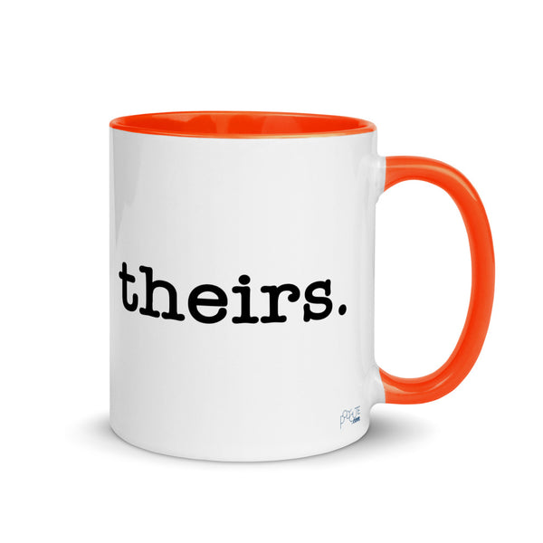 Theirs Pronoun Mug Orange | Polycute LGBTQ+ & Polyamory Gifts