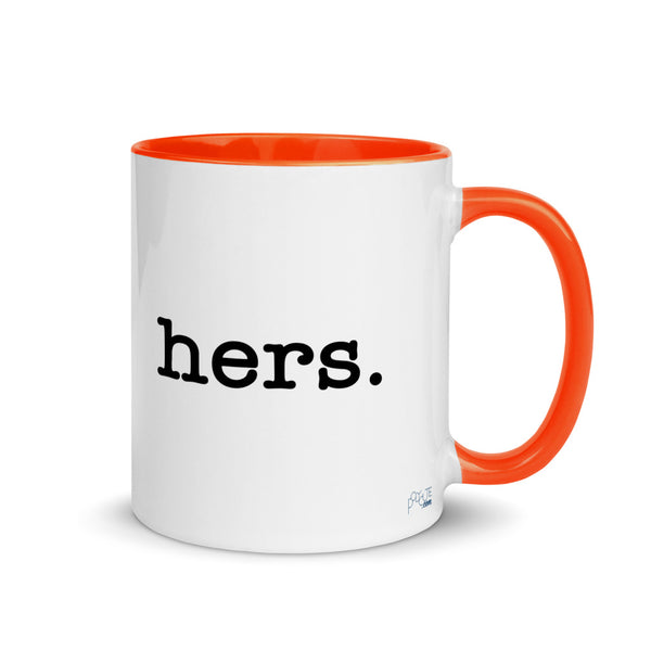 Hers Pronoun Mug Orange | Polycute LGBTQ+ & Polyamory Gifts