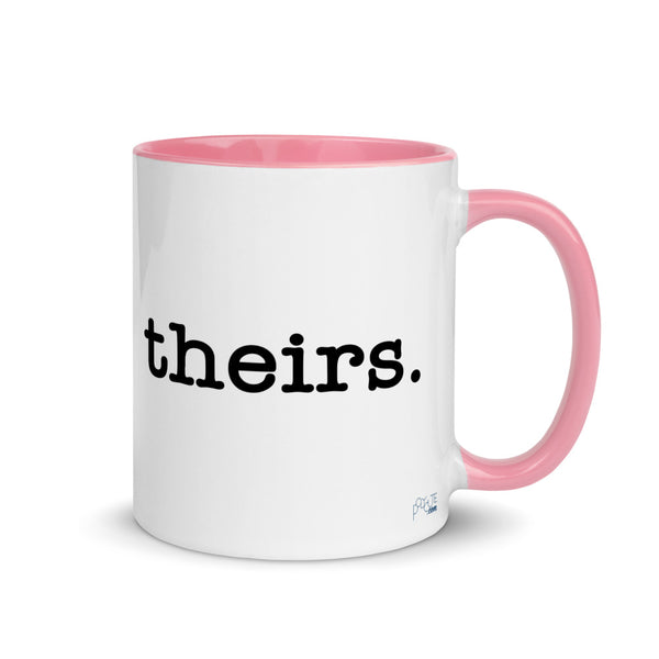 Theirs Pronoun Mug Pink | Polycute LGBTQ+ & Polyamory Gifts