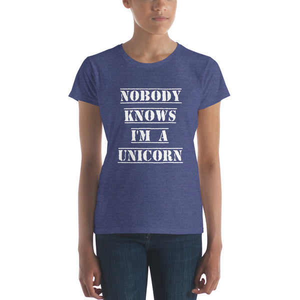 Nobody Knows I'm a Unicorn Tee, Fitted Heather Blue | Polycute Gift Shop