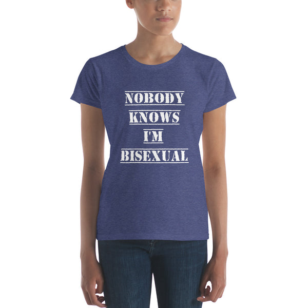 Nobody Knows I'm Bisexual Tee, Fitted Heather Blue | Polycute Gift Shop
