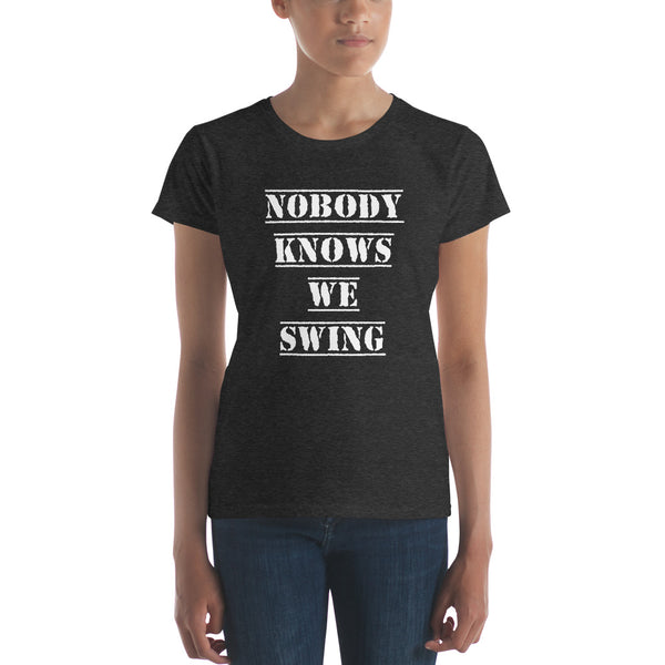 Nobody Knows We Swing Tee, Fitted Heather Dark Grey | Polycute Gift Shop