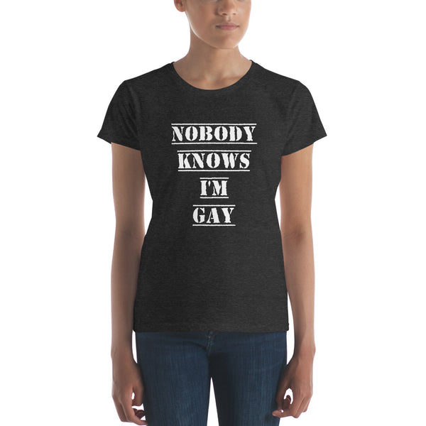Nobody Knows I'm Gay Tee, Fitted Heather Dark Grey | Polycute Gift Shop