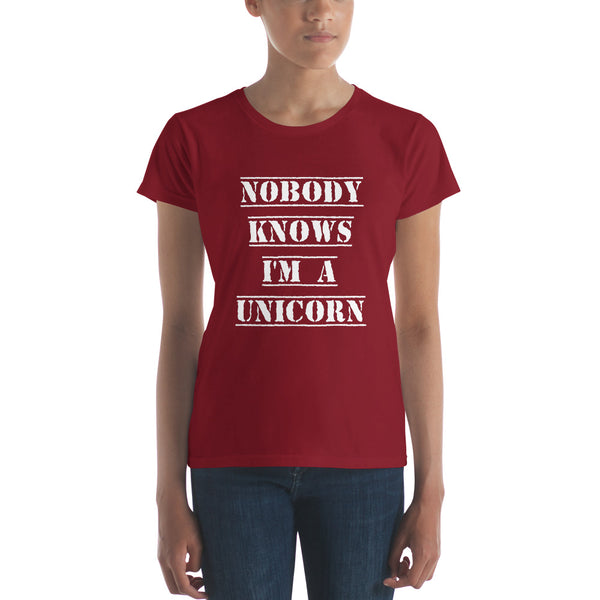Nobody Knows I'm a Unicorn Tee, Fitted Independence Red | Polycute Gift Shop
